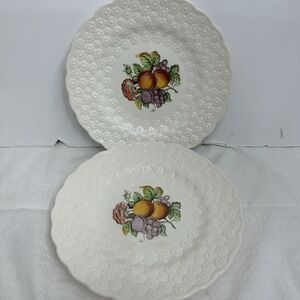 Set/2 Copeland Spode Alden J Price Embossed Daisy Border Fruit Flower #12 Plates
